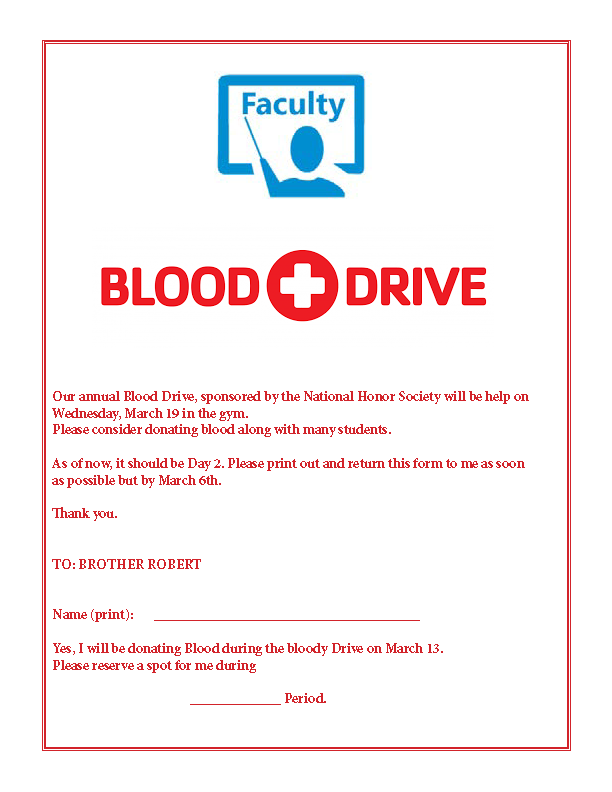 Faculty Blood Drive St Anthonys High School